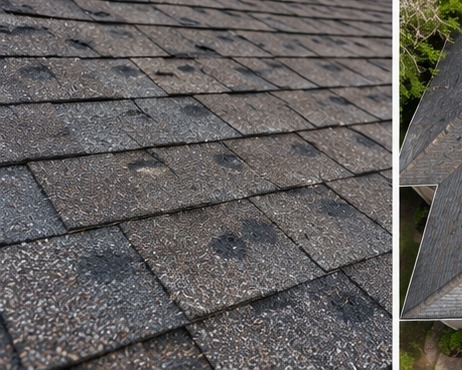 Storm-damaged roof before inspection
