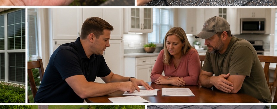 Roof Squad rep walking Houston homeowners through their insurance claim